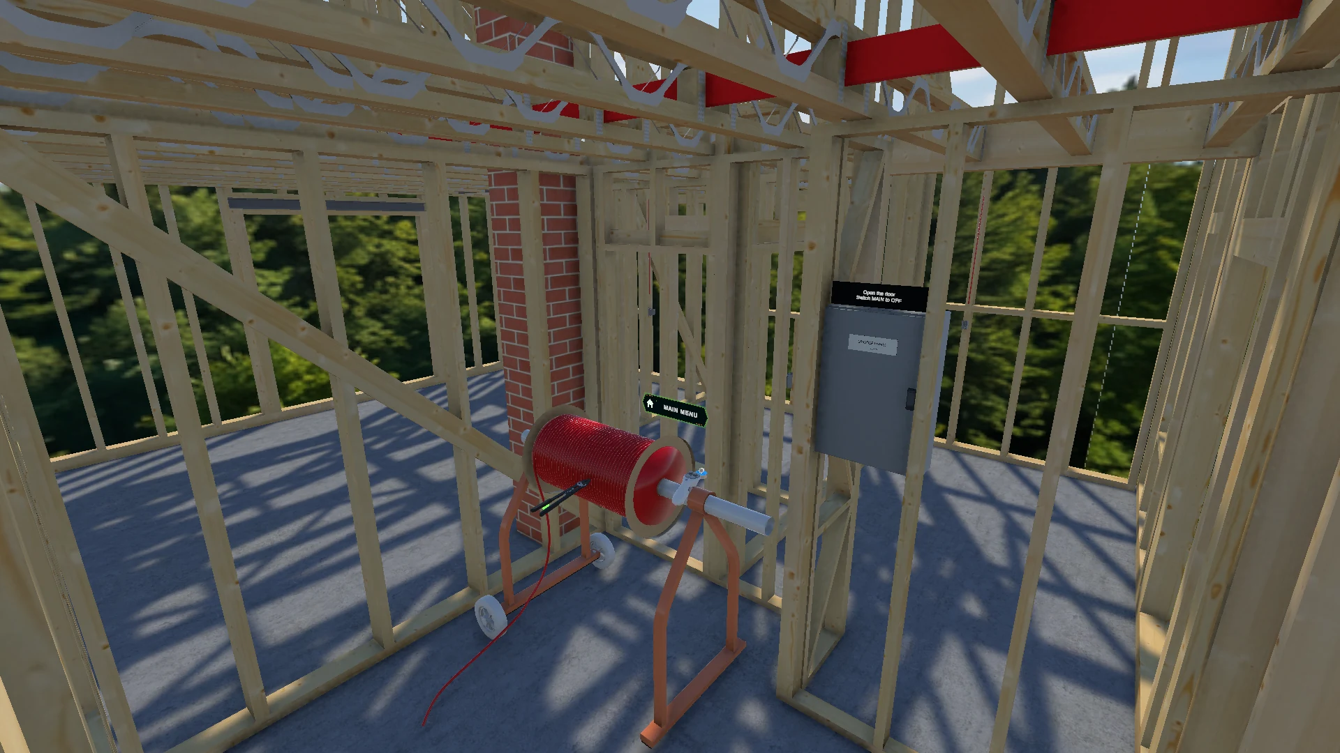 GuideNAR electrical training workspace inside a framed house.